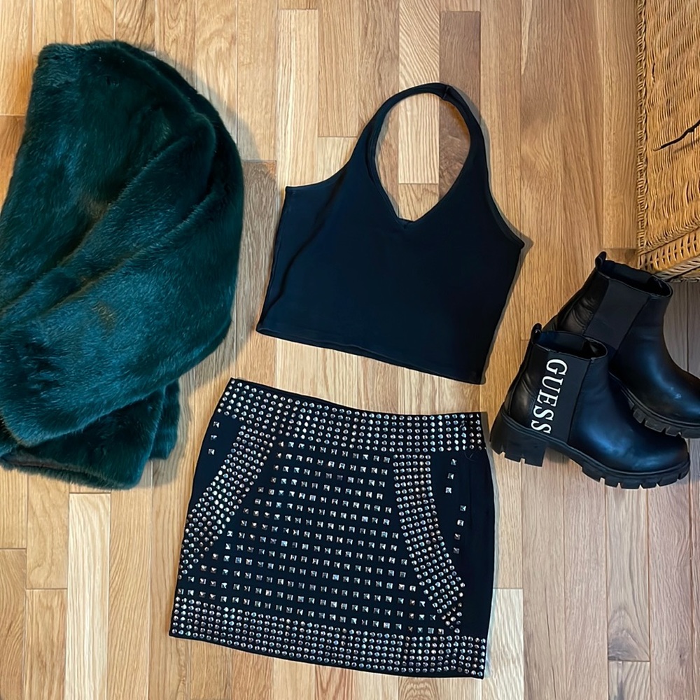 Studded Black Mini Skirt